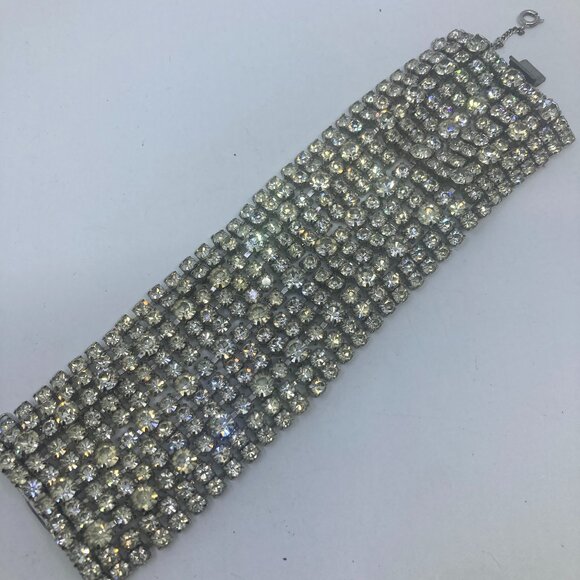 Vtg Weiss ? '60s chunky 2" wide rhinestone crystal wedding bridal bracelet - Picture 1 of 8